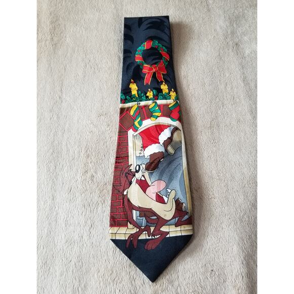 Looney Tunes Mania 1996 Christmas Tasmanian Devil Men's Tie Polyester Vintage - Picture 2 of 12